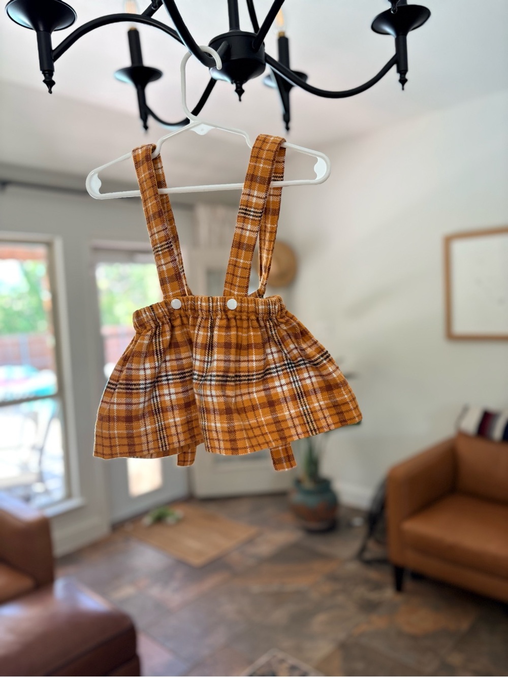 Kids Plaid Suspender Skirt - Mustard Yellow 6-9 months Pumpkin Patch